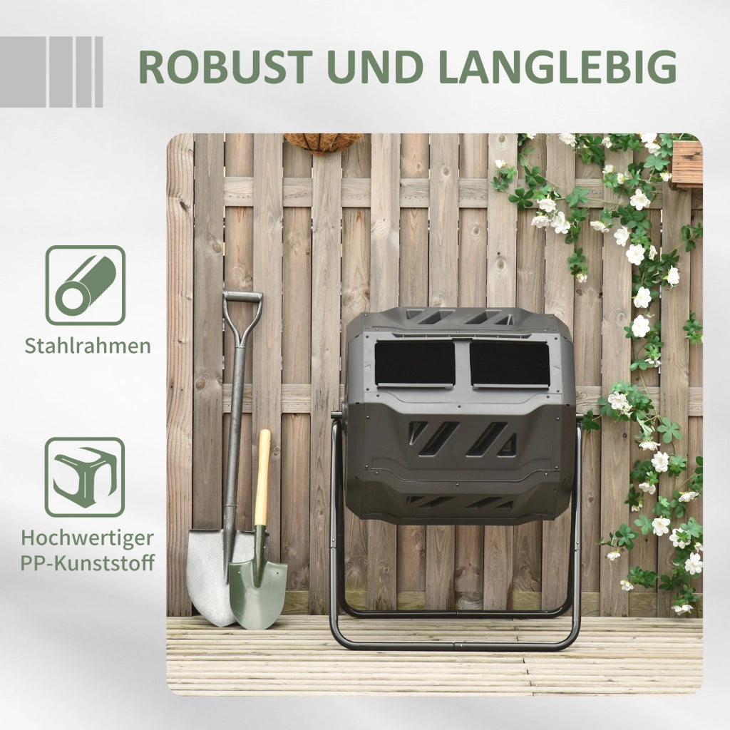 Compostiera 2 Contenitori 160L Girevole ¨C Zephmum ¨C Verde Nero 71x65x96