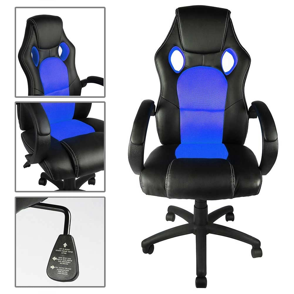 Sedia Gaming Poltrona Ufficio Direzionale 5Ruote Girevoli Sportiva Racer Nero Blu