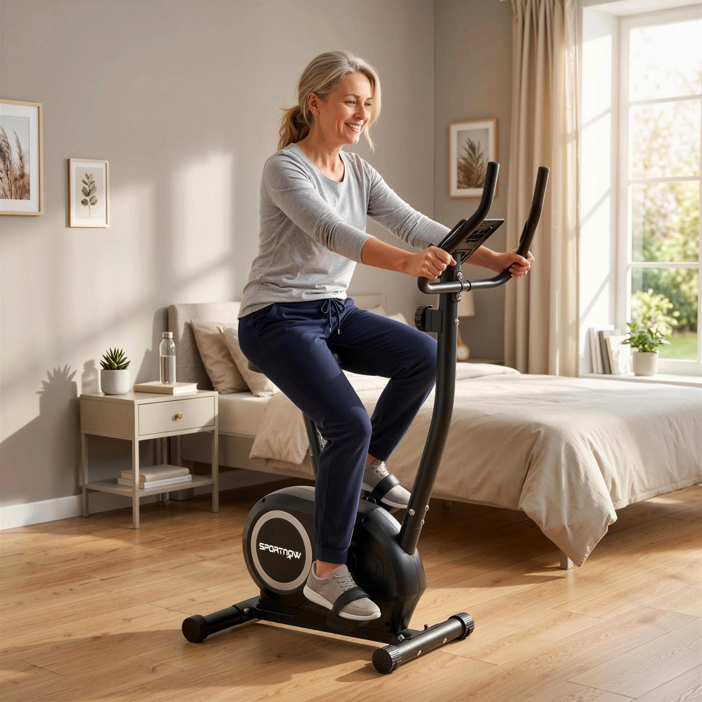 Ciclismo Indoor Bicicletta da Allenamento ¨C Minimal ¨C con App Monitor LCD Sensori Cardio