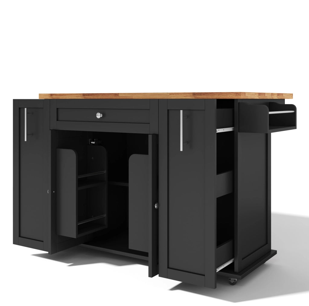 Isola cucina mobile con piano pieghevole e cassetti