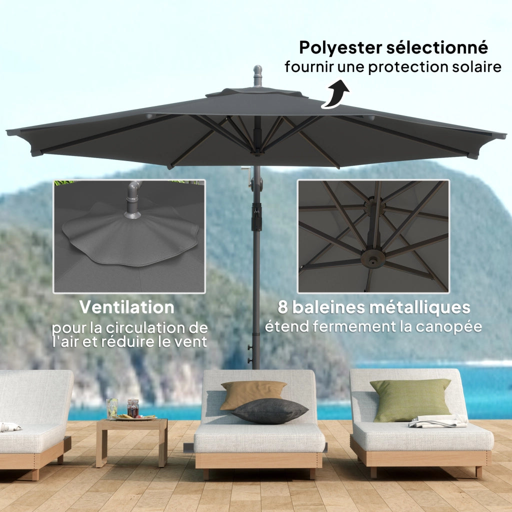 Ombrellone da giardino ottagonale pieghevole ¨C Zephmum ¨C Grigio scuro diametro 3 m