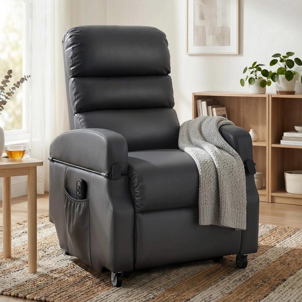 Poltrona Reclinabile Elettrica con Alzapersona e Poggiapiedi ¨C Minimal ¨C Grigio Scuro