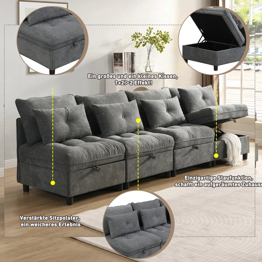 Divano letto 4 posti modulare con contenitore ¨C Minimal ¨C Tessuto chenille