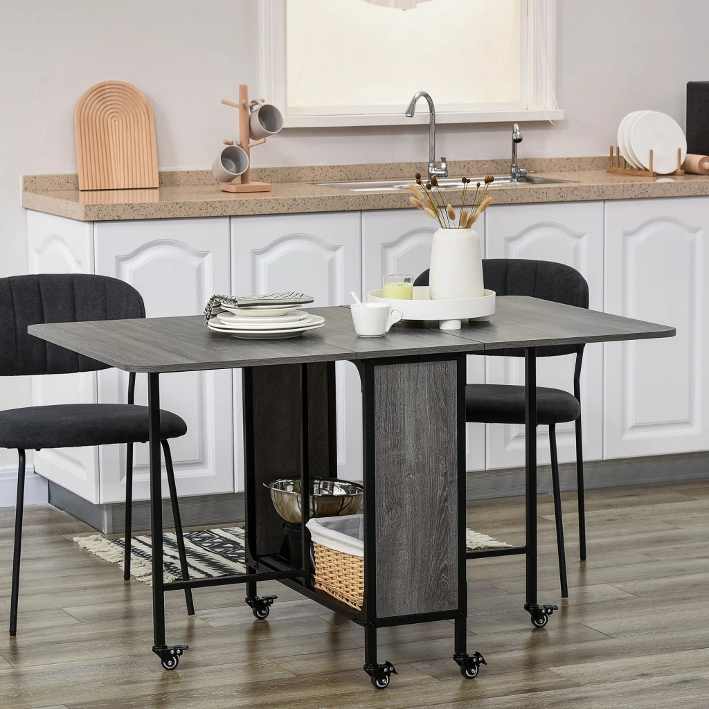 Tavolo Salvaspazio Pieghevole a 2 Ribalte per 6 Persone 130x80x74 cm Grigio