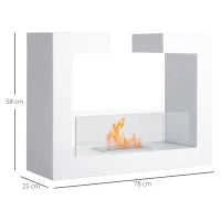 Caminetto a Bioetanolo da Tavolo 2000W in Acciaio Inossidabile Inodore con Vetro 78 x 25 x 58 cm Bianco