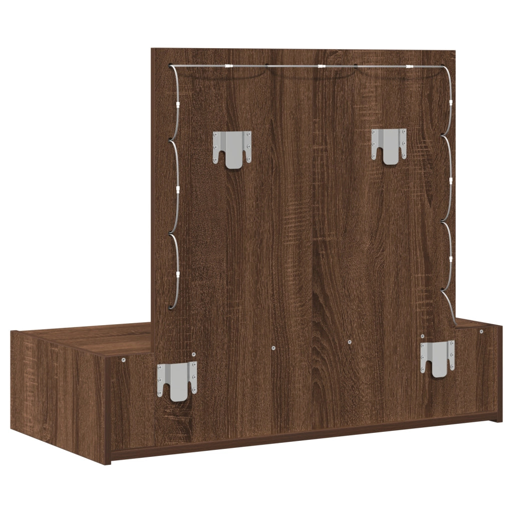Tavolo da toeletta a parete con luci LED Rovere marrone