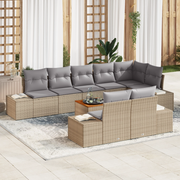 Set di Divani da Giardino da 9 Pezzi con Cuscini Beige Rattan Acacia