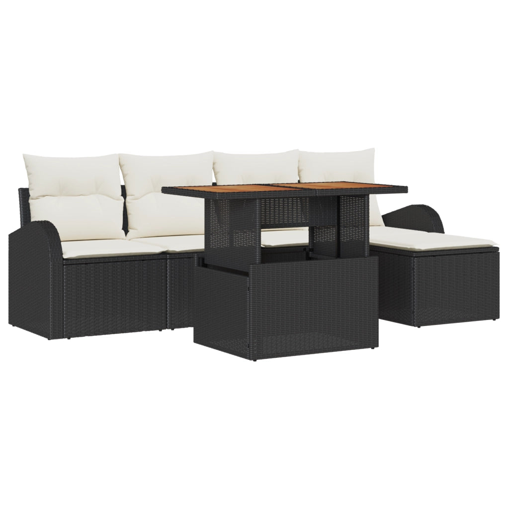 Set Divano da Giardino  6 Pezzi con Cuscini in Rattan Polimerico Nero