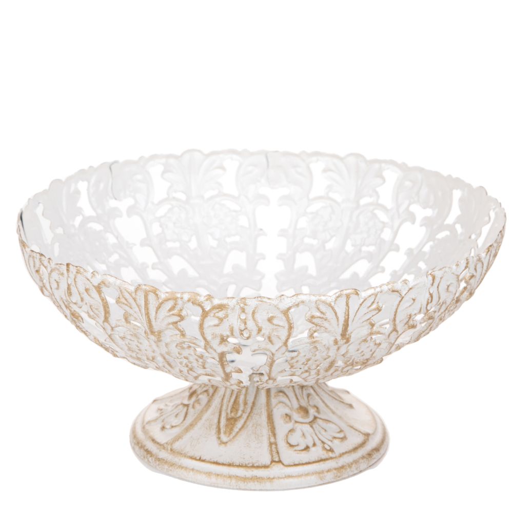 Coppa Decorativa con Intarsi 32 cm in Metallo Bianco e Oro