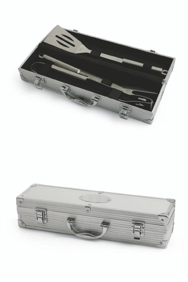 SET 3 UTENSILI BARBECUE IN ACCIAIO CON VALIGIA
