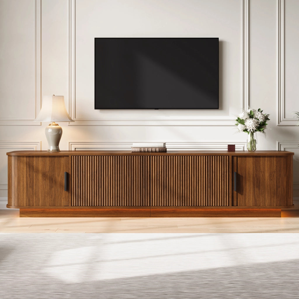 Mobile porta TV con LED, 2 cassetti e 2 ante scorrevoli, per soggiorno, in MDF e truciolare, noce, 180 × 40 × 40 cm