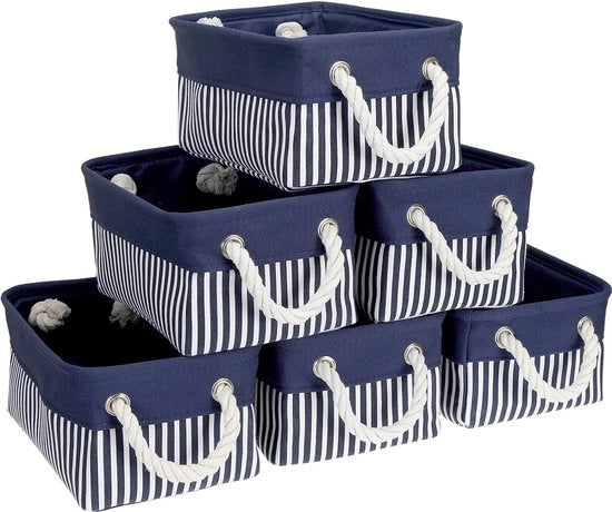 Pacco di 6 contenitori in tela di stoccaggio, piccoli contenitori di stoffa per pannelli, contenitore decorativo vuoto con cordoncini per regali per classe, ufficio, scuola, mobile, giocattoli, calze.