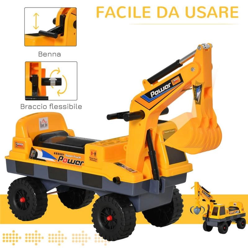 RUSPA GIOCATTOLO 2 IN 1 CON ESCAVATORE PER BAMBINI 2-3 ANNI 90X28X58 CM GIALLO