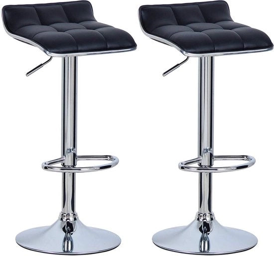 Set di 2 Barstoli da Cucina - Nero - Sedili da Bar con Pelle - Regolabile in Altezza - Altezza Seduta 62-84cm