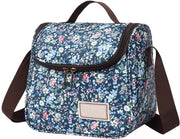 Borsa a Isolamento Termico Grande Borsa a Lattine Reutilizzabile con Disegno di Fiori e Cinturino Regolabile (6L, Blu Scuro)