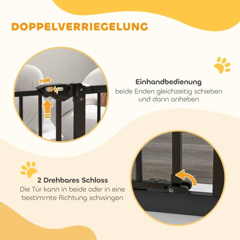 Cancelletto di sicurezza per cani, barriera per animali domestici, in metallo e plastica, 74-80/87-94 cm, nero