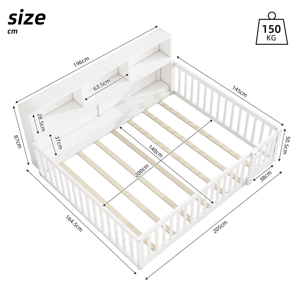 Letto da giorno 140x200 cm; con sponde e vano contenitore; legno di pino e MDF; bianco (Senza materasso)