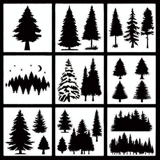 Schemi di Natale 9 pezzi Reutilizzabili - Schemi di Albero di Natale - Stencil per Pittura d'Arte - Creatività Fai da Te - Precisi Tagli Laser