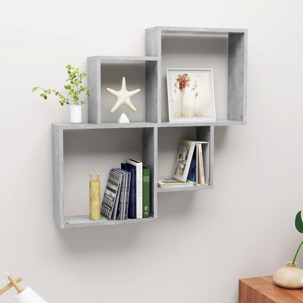 Mensola Muro | Mensola a parete Cubo Grigio Cemento 80x15x78,5cm Legno Multistrato