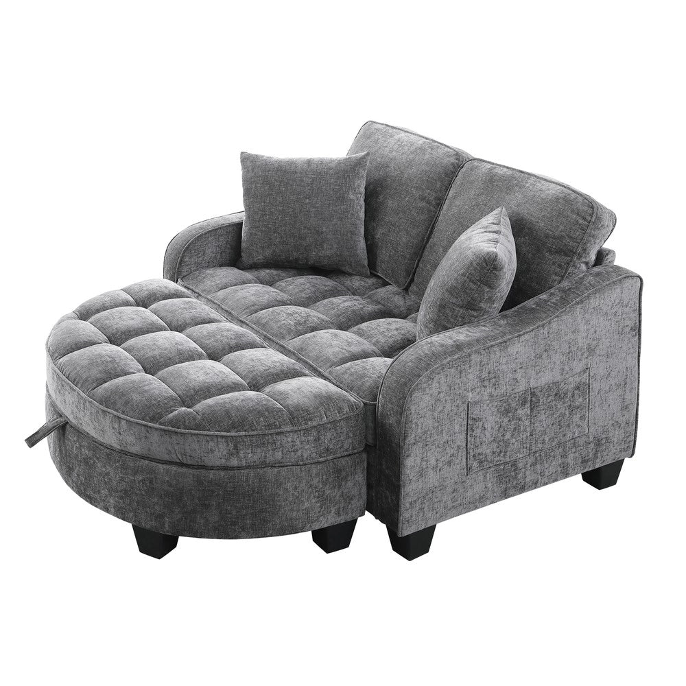 Divano letto 2 in 1 con pouf contenitore ¨C Minimal ¨C Grigio scuro tessuto legno eucalipto