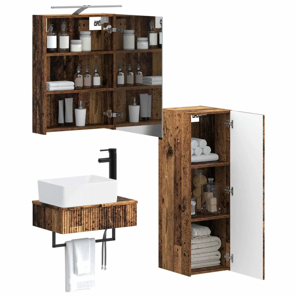 Set di Armadi da Bagno 4 pcs Legno antico 50 x 14,5 x 70 cm 3407389