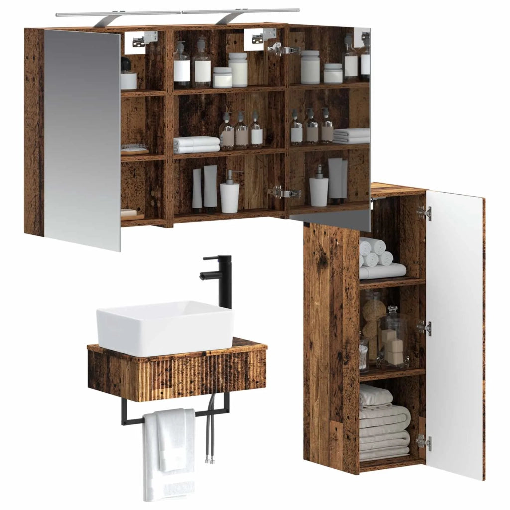 Set di Armadi da Bagno 4 pz Legno antico Legno ingegnerizzato 3407389