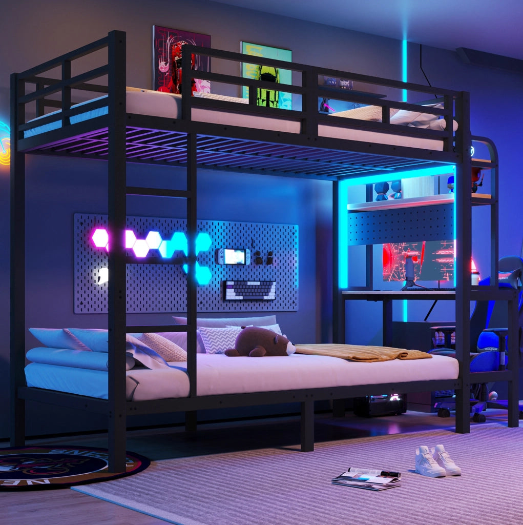 Letto a castello 90x200 cm con scrivania, LED e USB