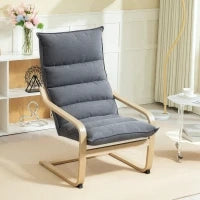 Poltrona a Dondolo Moderna con Braccioli in Legno e Cuscini Spessi in Velluto, 67x83x105 cm, Grigio