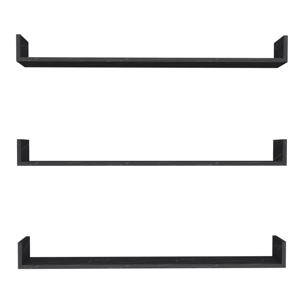 Set 'Höganäs' 3 Mensole da Muro - Consolli Pensili con Piano d'Appoggio a Forma di U - Largo 120 cm - Effetto Marmo Nero [en.casa]