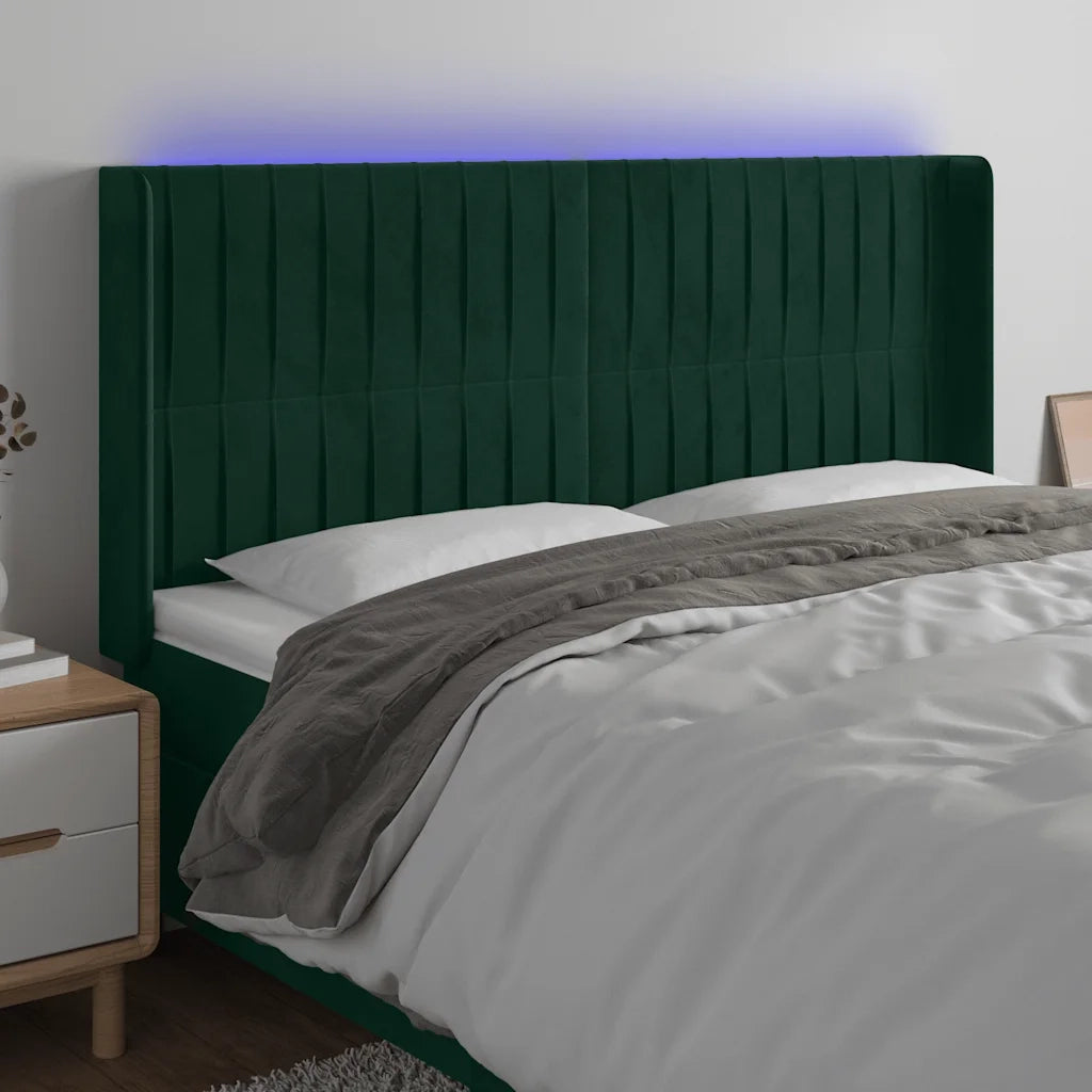 vidaXL Testiera a LED Verde Scuro 183x16x118/128 cm in Velluto