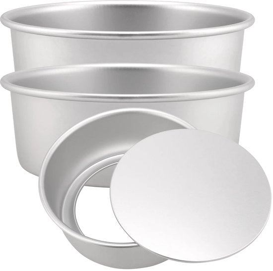 Set di 3 Forme per Torta in Alluminio con Fondo Rimovibile e Maniglie - 20 cm - Ideale per Tortelle