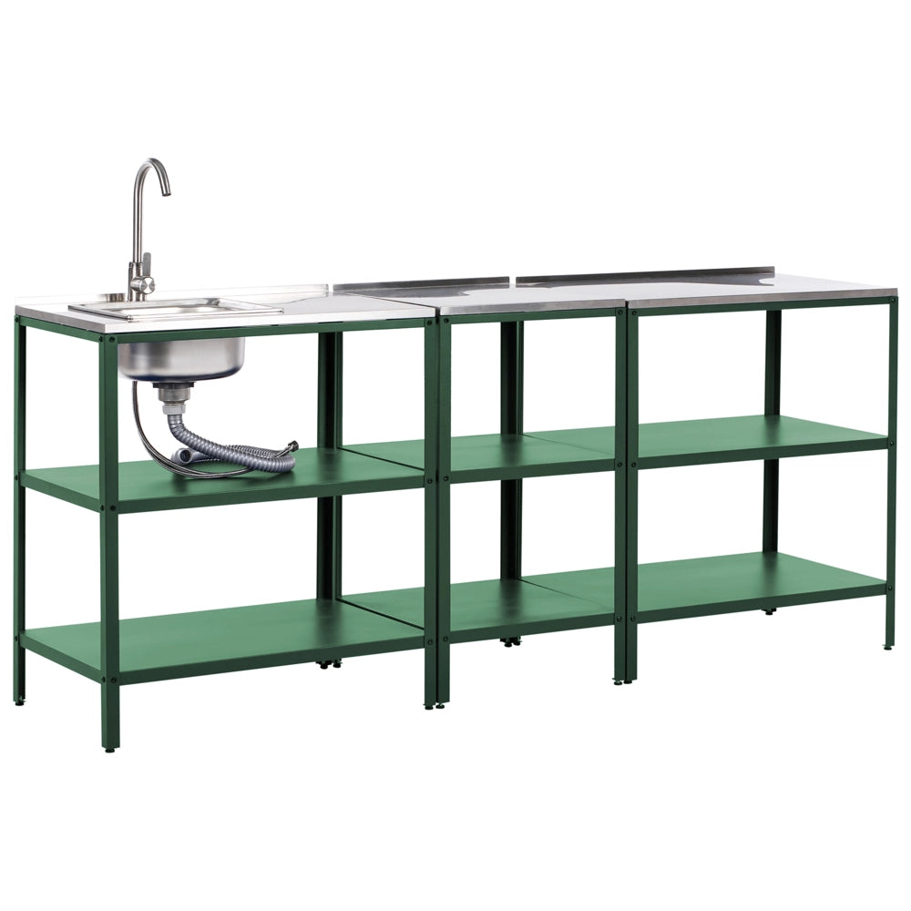 Set cucina da esterno 3 elementi in acciaio inox verde  con cucina lavello a leva cucina da esterno