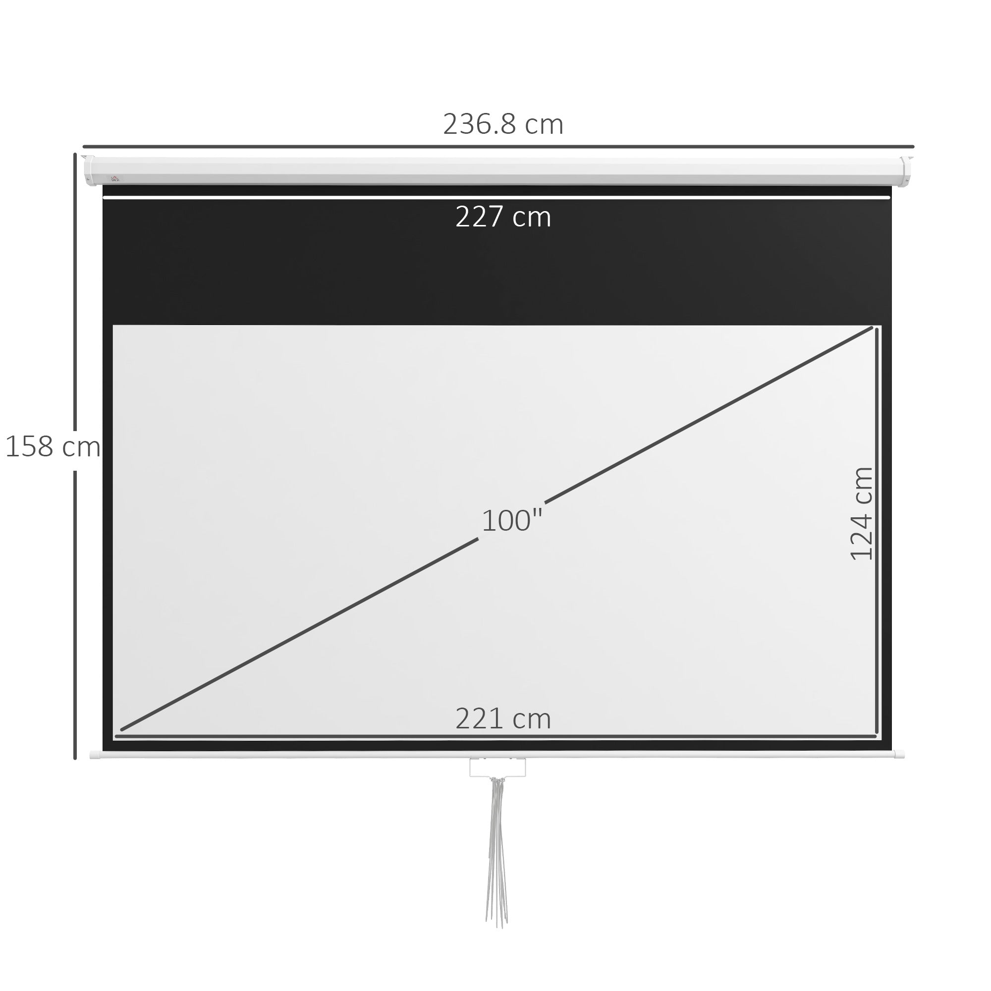 Telo per Proiettore 100" Rapporto 16:9 236,8x8x158 cm Fissaggio a Muro e Soffitto per Casa e Ufficio Bianco