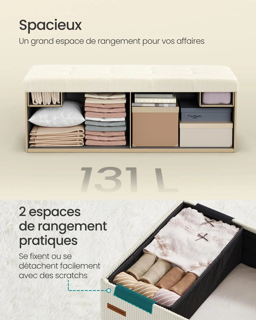 Panca/pouf contenitore pieghevole 38 x 76 x 38 cm poggiapiedi/testa letto cassapanca contenitore portata fino a 300 kg per soggiorno camera da letto ingresso bianco 12_0004170