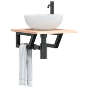 Ripiano a Parete per Lavabo in Acciaio e Massello di Rovere 3302535