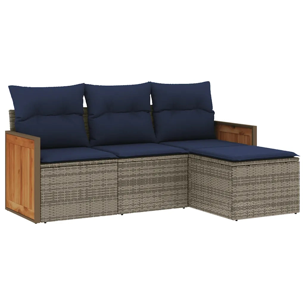 Set Divani da Giardino 4 pz con Cuscini Grigio in Polyrattan 3227587