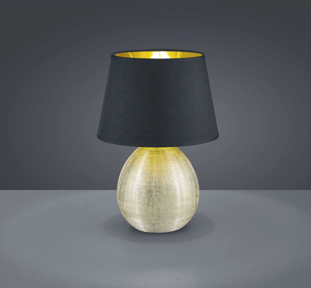 LUXOR LAMPADA TAVOLO GRANDE BASE CERAMICA ORO E PARALUME NERO INTERNO ORO H. 35CM D. 24CM ATTACCO E27