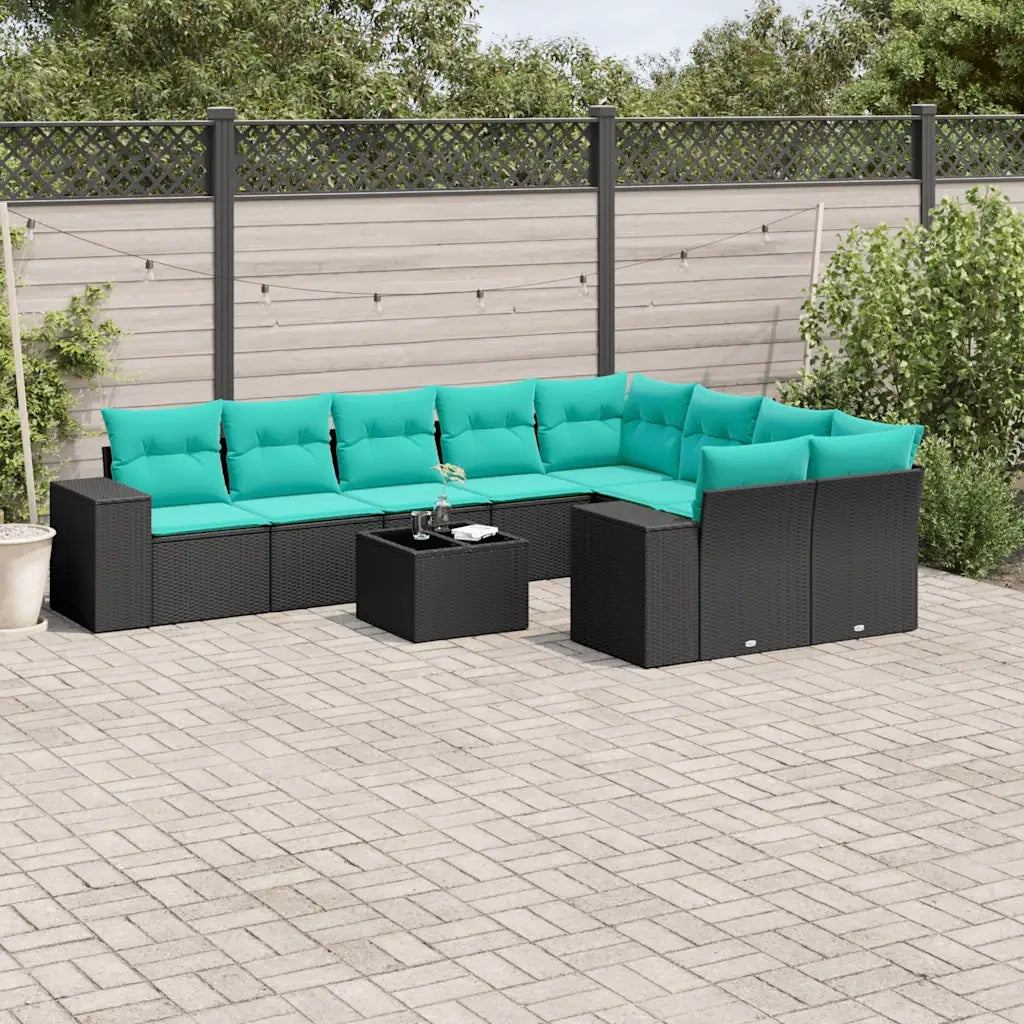 Set Divani da Giardino 10 pz con Cuscini Nero in Polyrattan 3223046