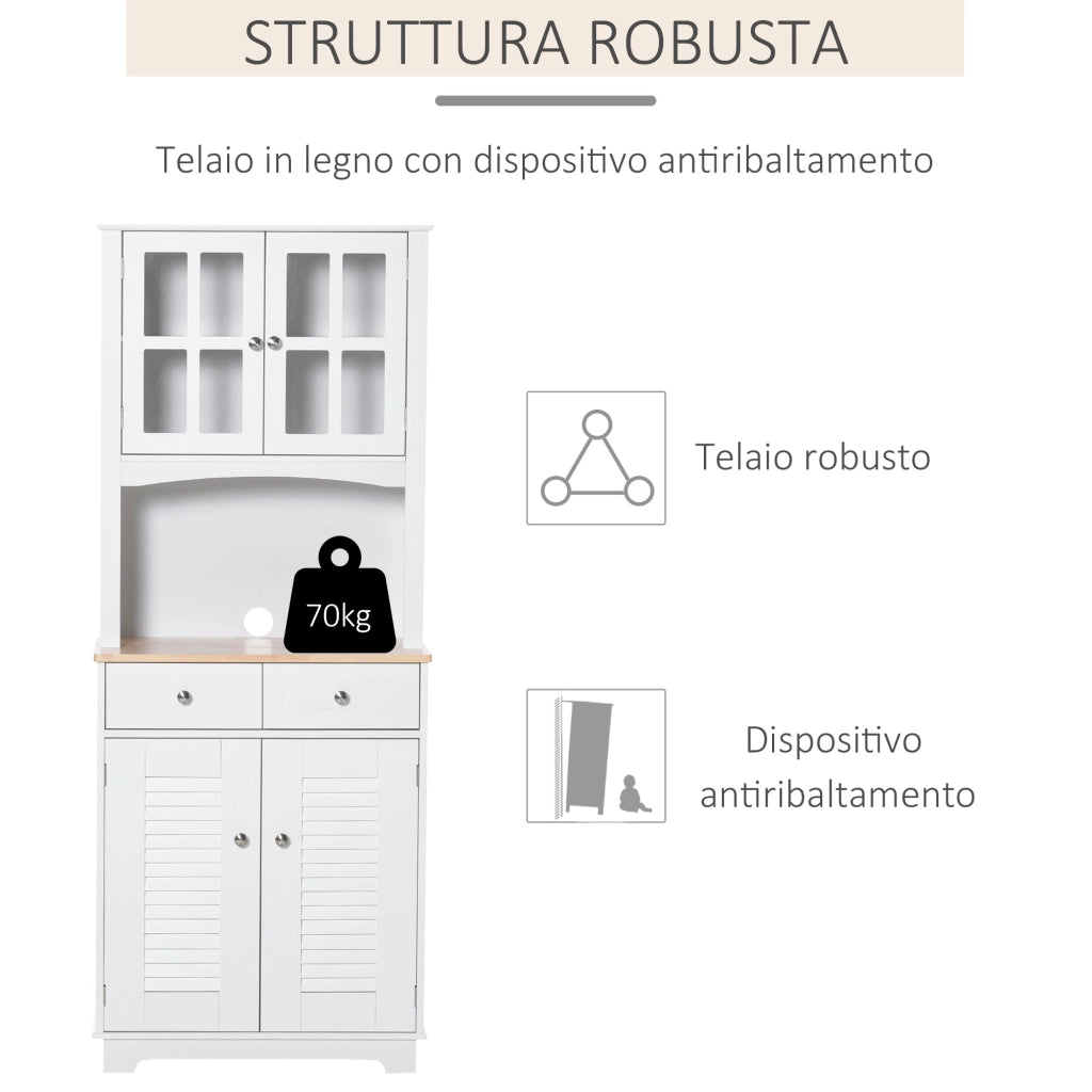 Easycomfort Credenza Alta per Cucina, Mobile Buffet in Legno Bianco, Armadio Dispensa in Stile Classico, Bianco, 68x39.5x170cm