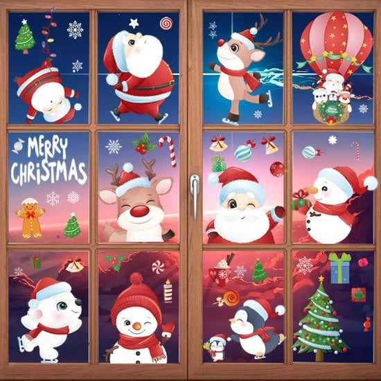 Decorazione di Natale per finestra con 12 immagini adesive PVC per finestre e vetrine.