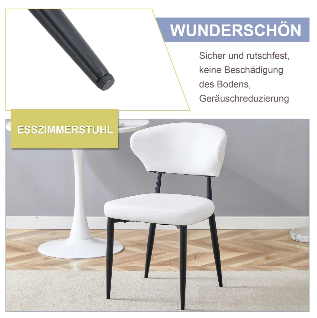 Sedie da pranzo moderne in PU bianco con gambe in metallo nero; set da 2; 72 x 65 x 47;5 cm