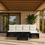 Set Divano da Giardino 6 pz Nero e Bianco Crema polyrattan 3437089