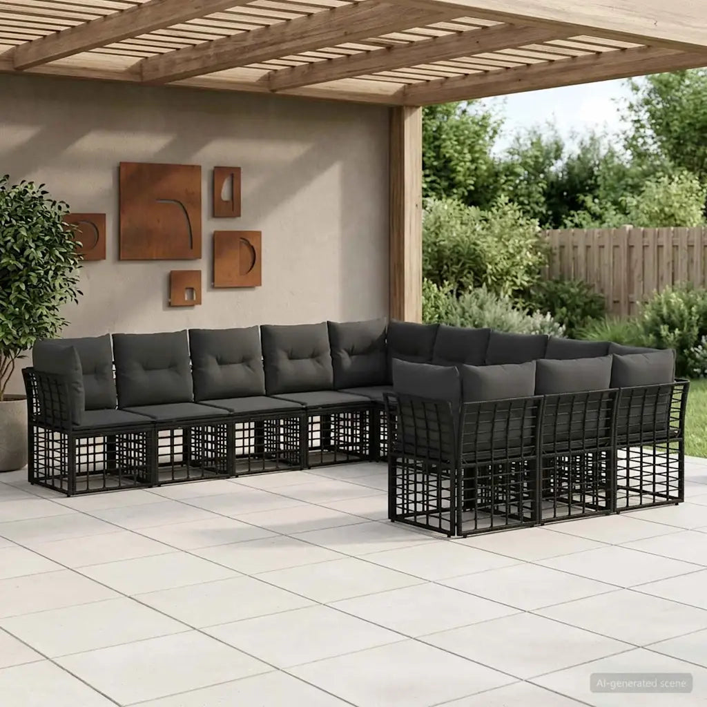 Set di divani da esterno Nero e Grigio scuro Poliestere 3437585