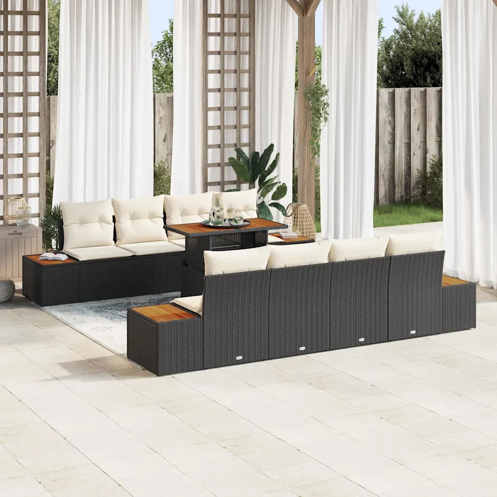 Set Divano da Giardino con archiviazione 9 pcs Nero Poly Rattan 3358786