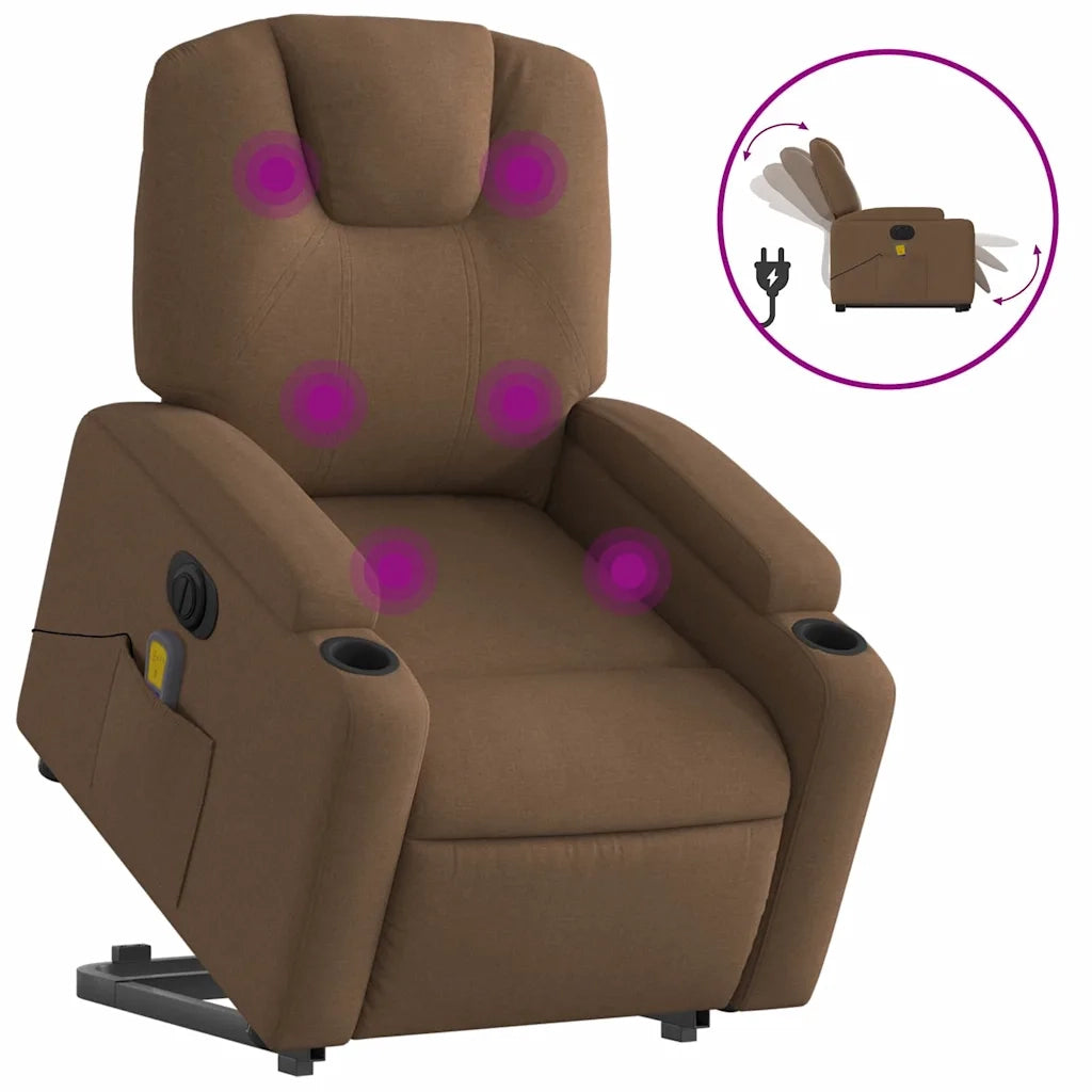 Poltrona Alzapersona Massaggiante Elettrica Marrone Tessuto 3204408
