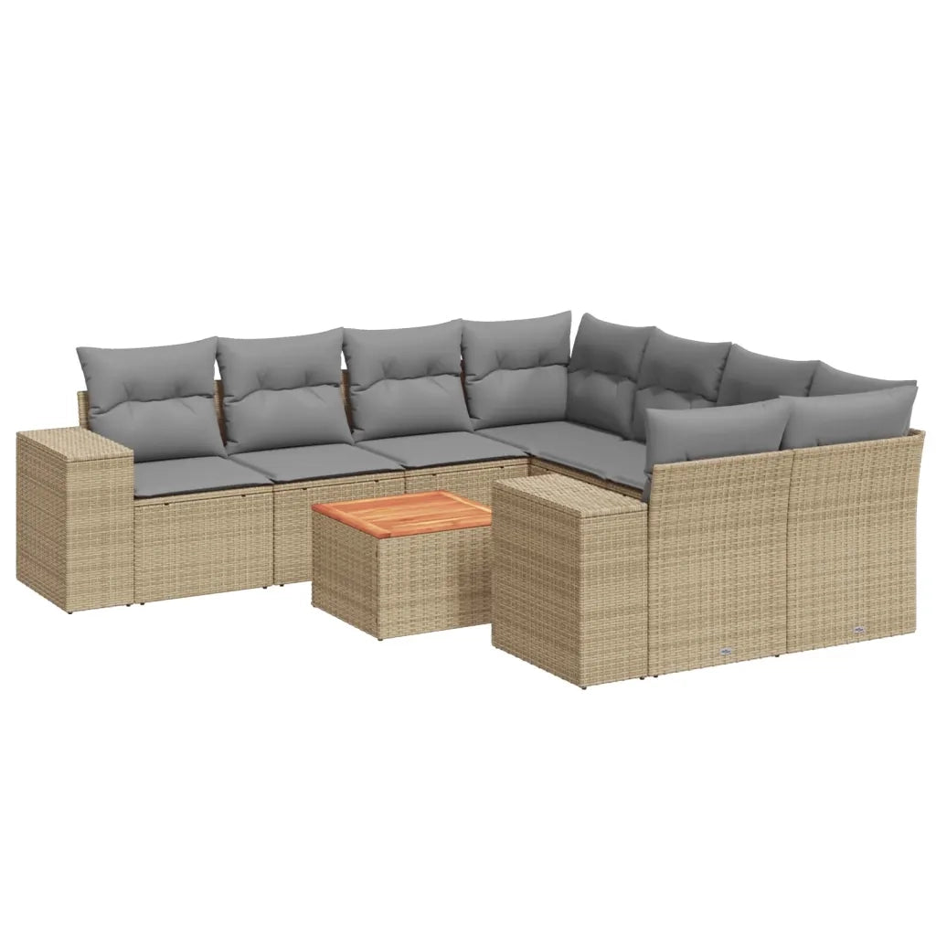Set Divano da Giardino 9 pz con Cuscini Beige in Polyrattan