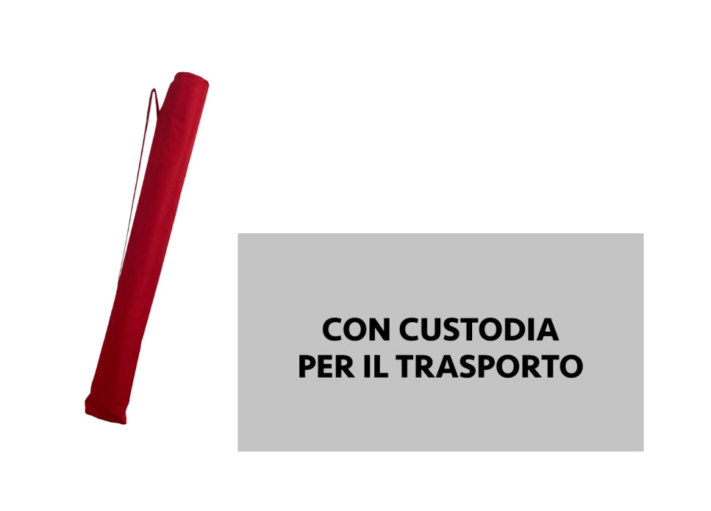 Ombrellone Spiaggia Mare Portatile Palo Reclinabile Tinta Unita Modello Caprera - Diametro 180 - Rosso