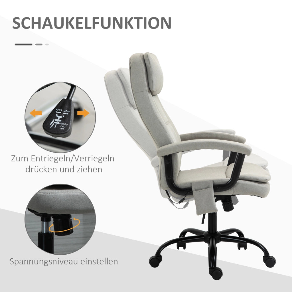 Poltrona da Ufficio Massaggiante Ergonomica con Schienale Reclinabile e Altezza Regolabile ¨C Zephmum ¨C Beige, Tessuto