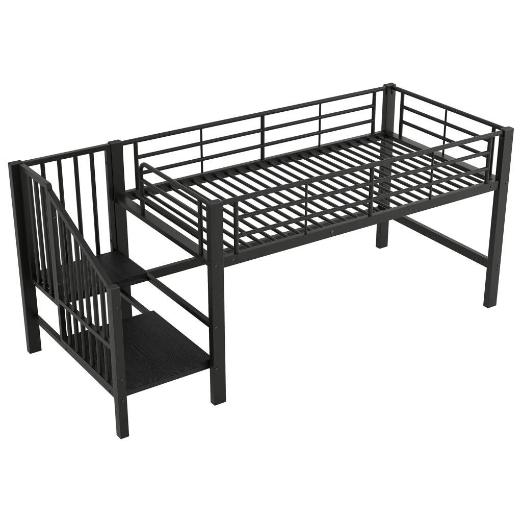 Letto a soppalco semi alto 90x200 cm con scala contenitore nero
