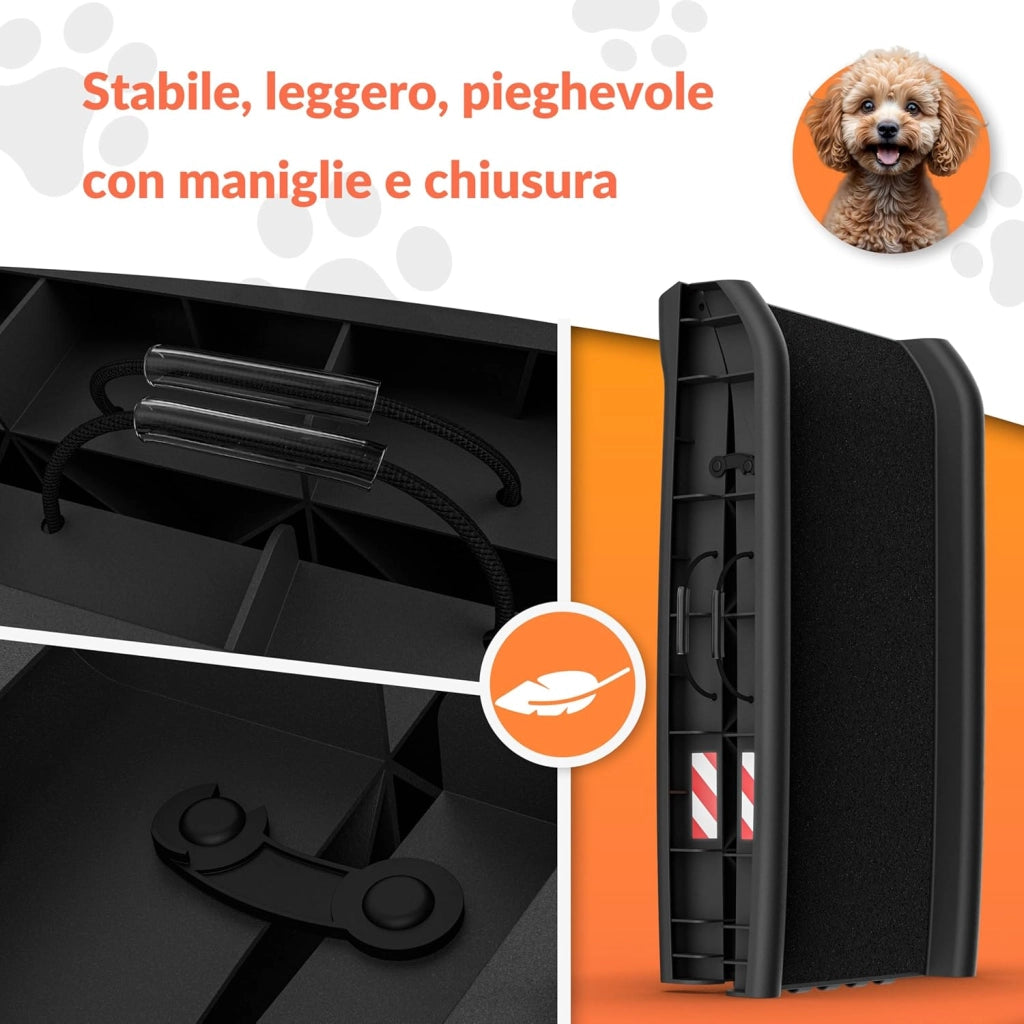 Rampa per Cani Auto Pieghevole Antiscivolo 156x40cm Capacità 90KG con Maniglia di Trasporto Ciotola Catarifrangenti Scivolo Pedana Bagagliaio Rampe